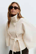 Women’s loose-fitting cape coat with a high collar and belt - J&B; - 1 - London-stylehouse.com