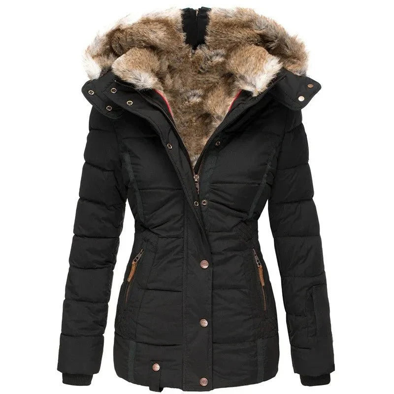 Women’s winter jacket, fitted with a faux fur hood and quilted design - J&B; - 1 - London-stylehouse.com