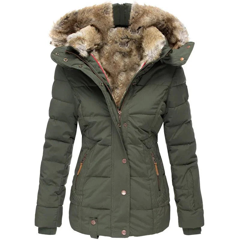 Women’s winter jacket, fitted with a faux fur hood and quilted design - J&B; - 2 - London-stylehouse.com