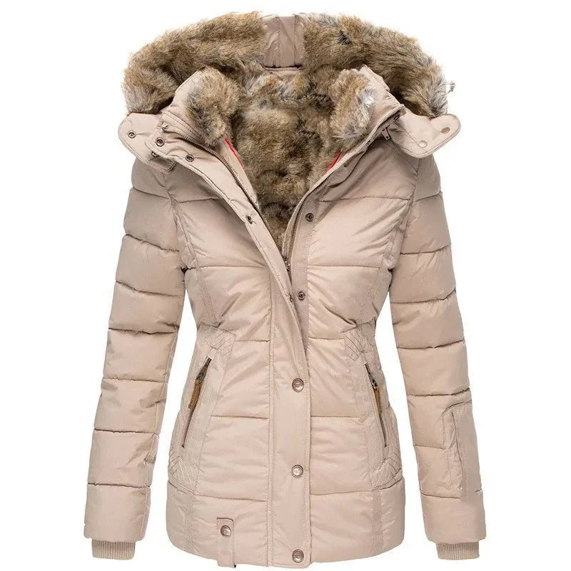 Women’s winter jacket, fitted with a faux fur hood and quilted design - J&B; - 4 - London-stylehouse.com