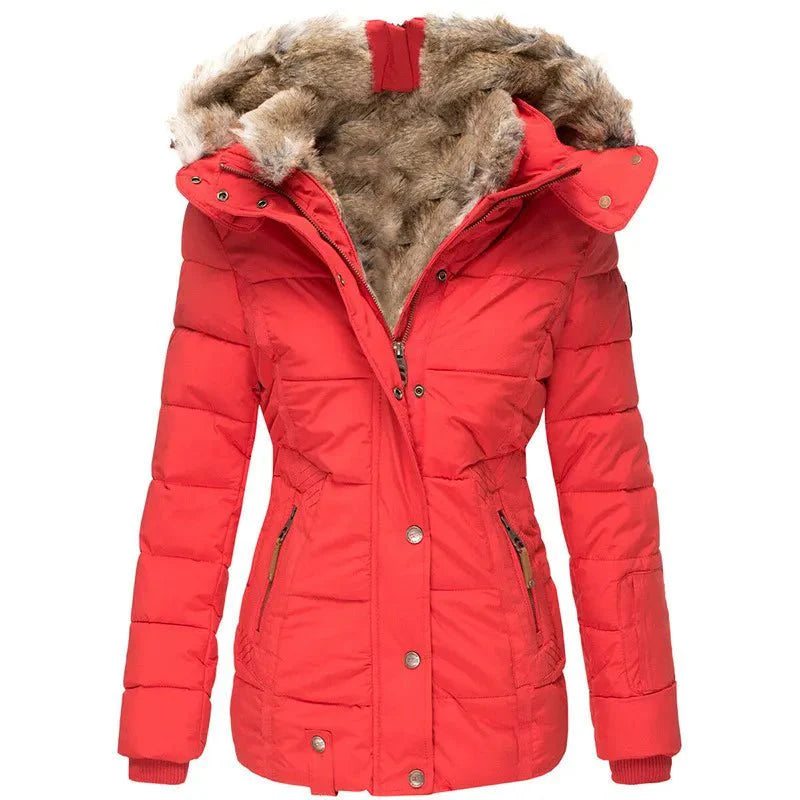 Women’s winter jacket, fitted with a faux fur hood and quilted design - J&B; - 5 - London-stylehouse.com