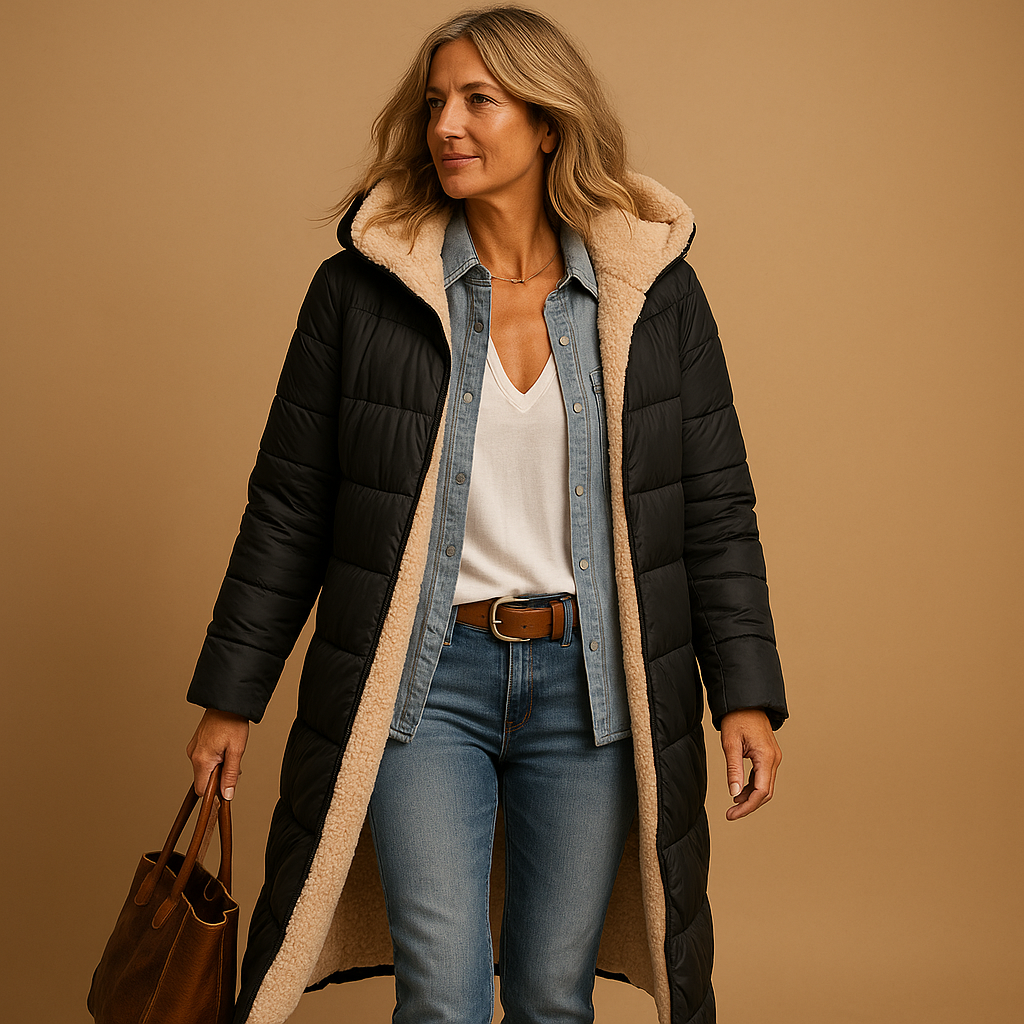 Women’s long winter coat with a hood and cosy lining - J&B; - 1 - London-stylehouse.com
