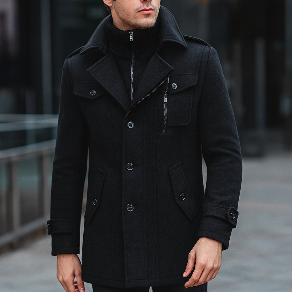 Men's Peacoat with Structured Fit and Stylish Collar | L&S - 1 - London-stylehouse.com