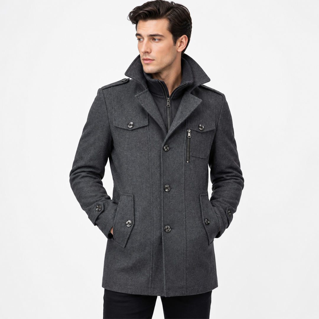 Men's Peacoat with Structured Fit and Stylish Collar | L&S - 2 - London-stylehouse.com