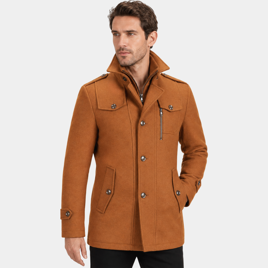 Men's Peacoat with Structured Fit and Stylish Collar | L&S - 4 - London-stylehouse.com
