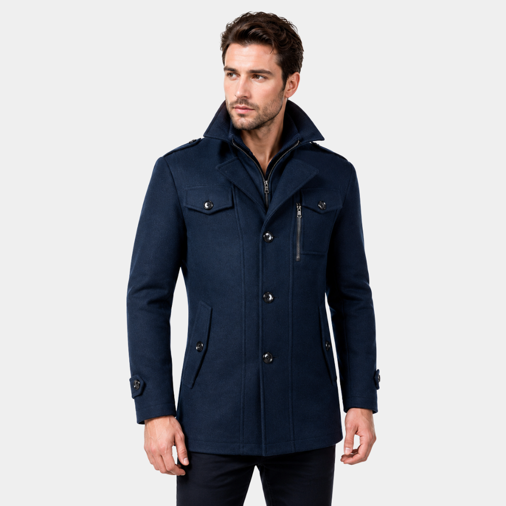 Men's Peacoat with Structured Fit and Stylish Collar | L&S - 5 - London-stylehouse.com