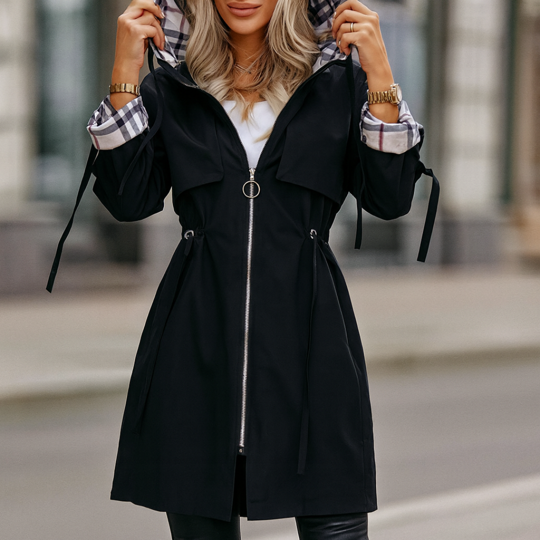 Women's Jacket with Hood and Adjustable Waist | L&S - 3 - London-stylehouse.com