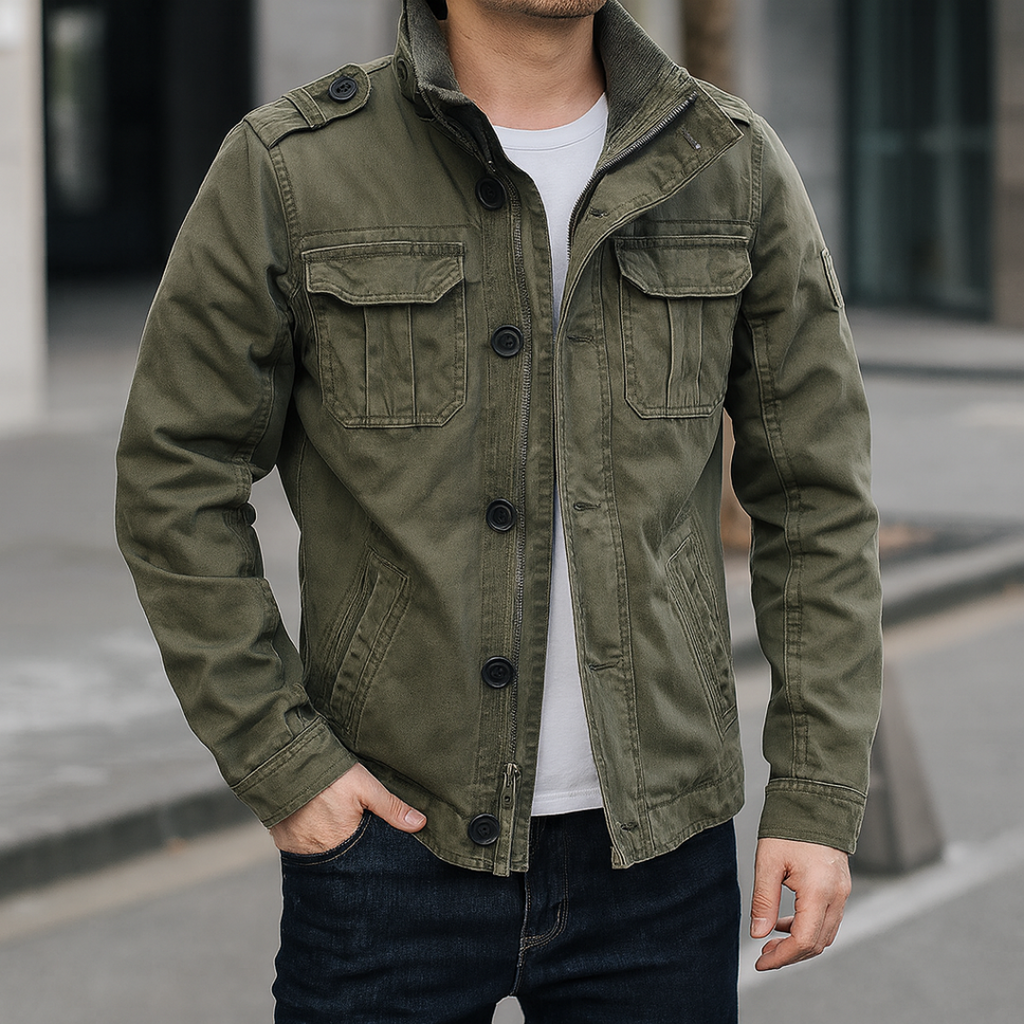 Men's utility jacket with structured fit and practical pockets | L&S - 1 - London-stylehouse.com