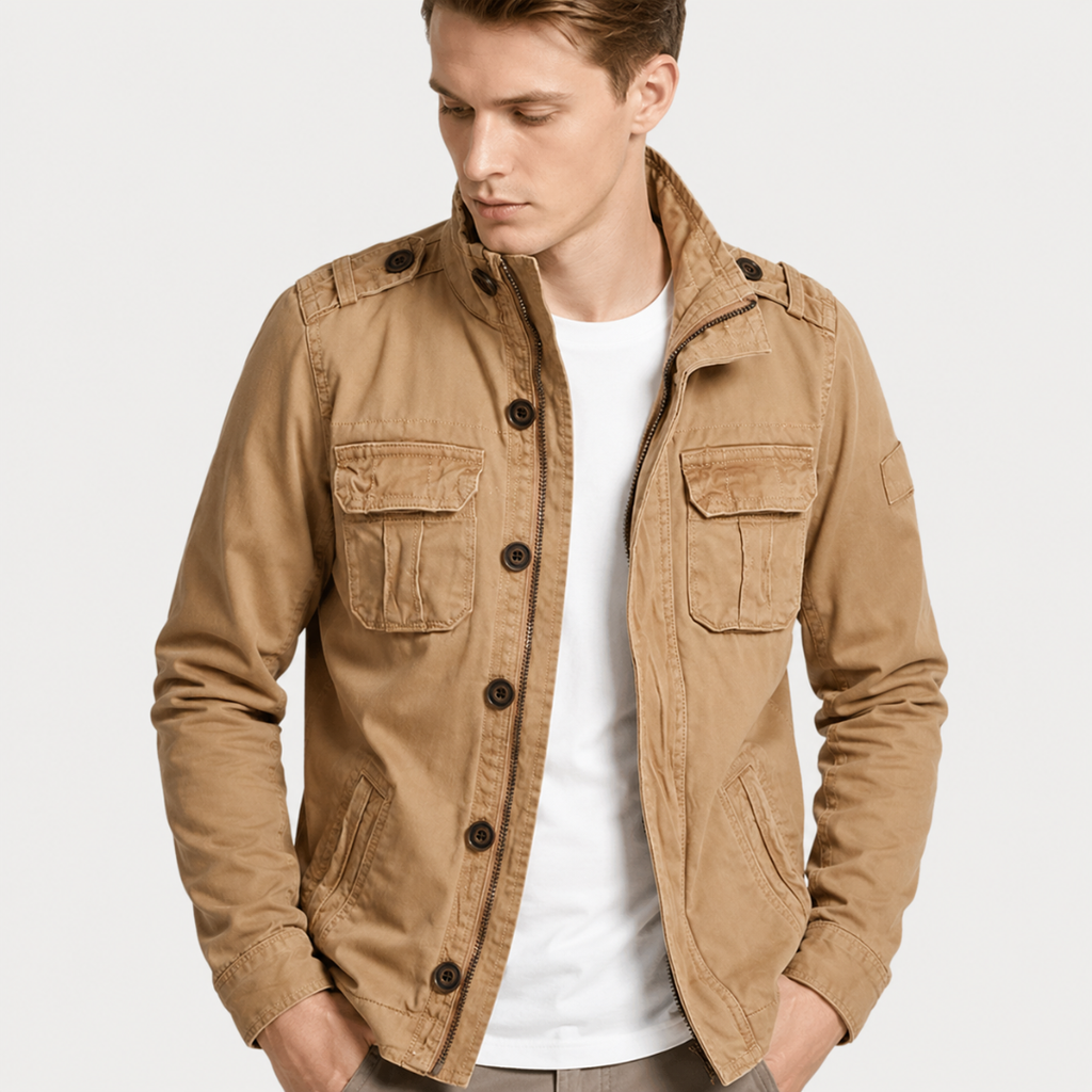 Men's utility jacket with structured fit and practical pockets | L&S - 4 - London-stylehouse.com