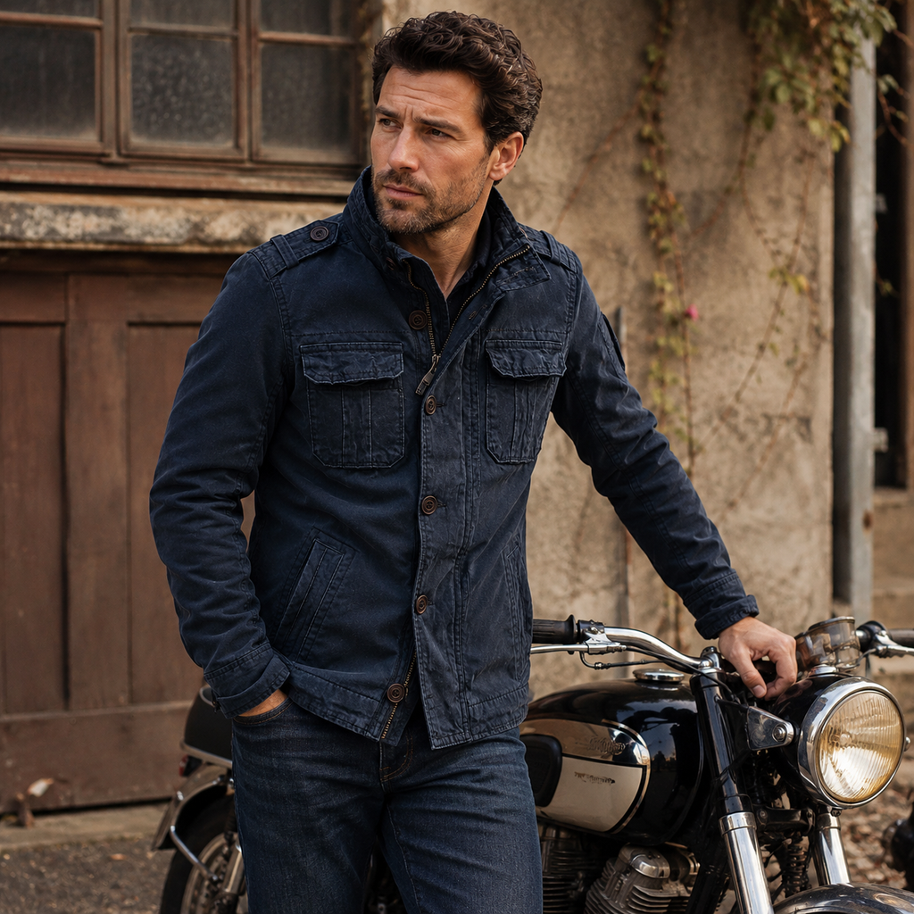 Men's utility jacket with structured fit and practical pockets | L&S - 13 - London-stylehouse.com