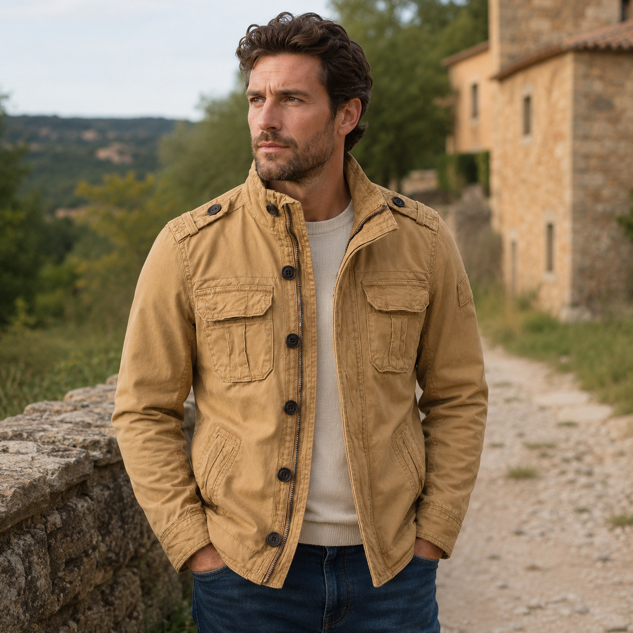 Men's utility jacket with structured fit and practical pockets | L&S - 14 - London-stylehouse.com