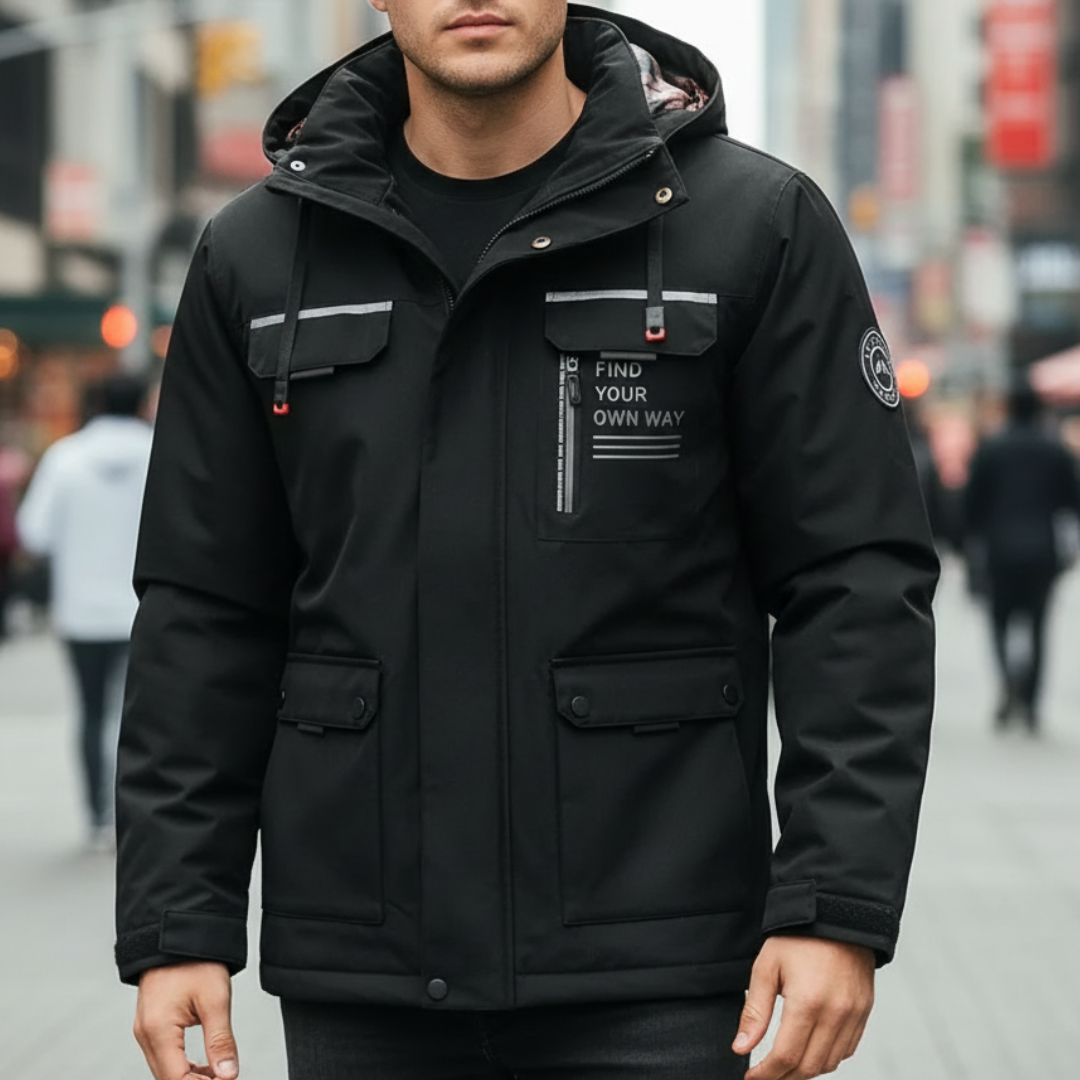 Men's Winter Jacket with Detachable Hood & Functional Pockets | L&S - 2 - London-stylehouse.com