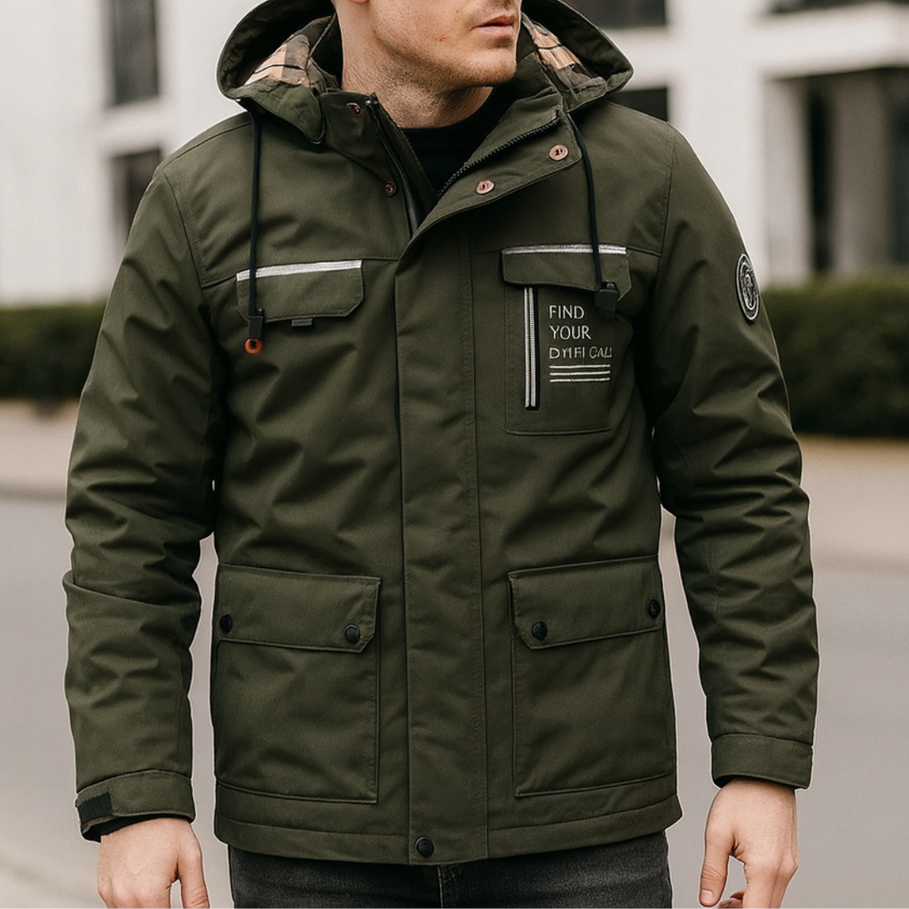 Men's Winter Jacket with Detachable Hood & Functional Pockets | L&S - 3 - London-stylehouse.com