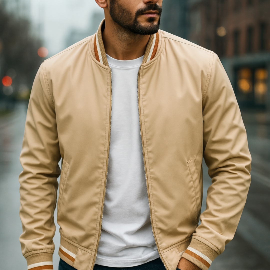 Men’s bomber jacket with a sporty look and practical stripes - J&B; - 1 - London-stylehouse.com