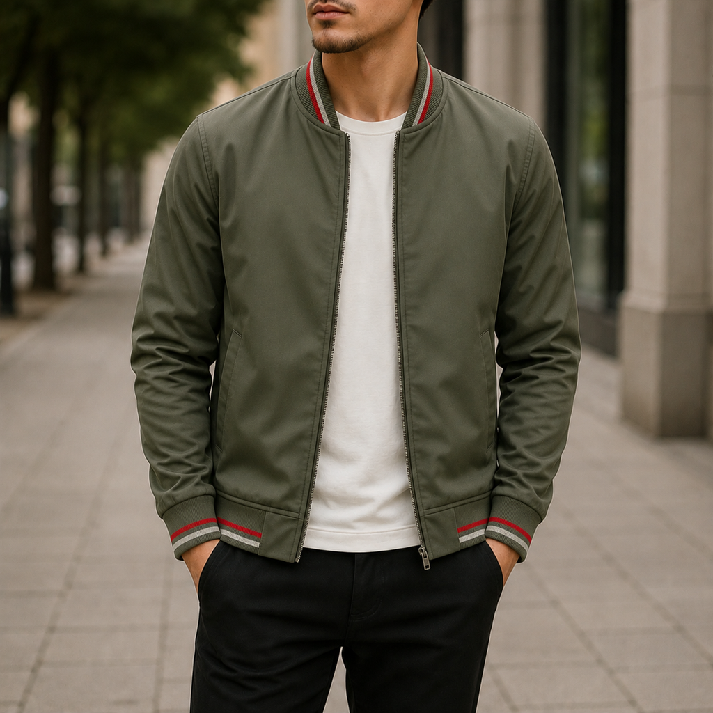 Men’s bomber jacket with a sporty look and practical stripes - J&B; - 2 - London-stylehouse.com