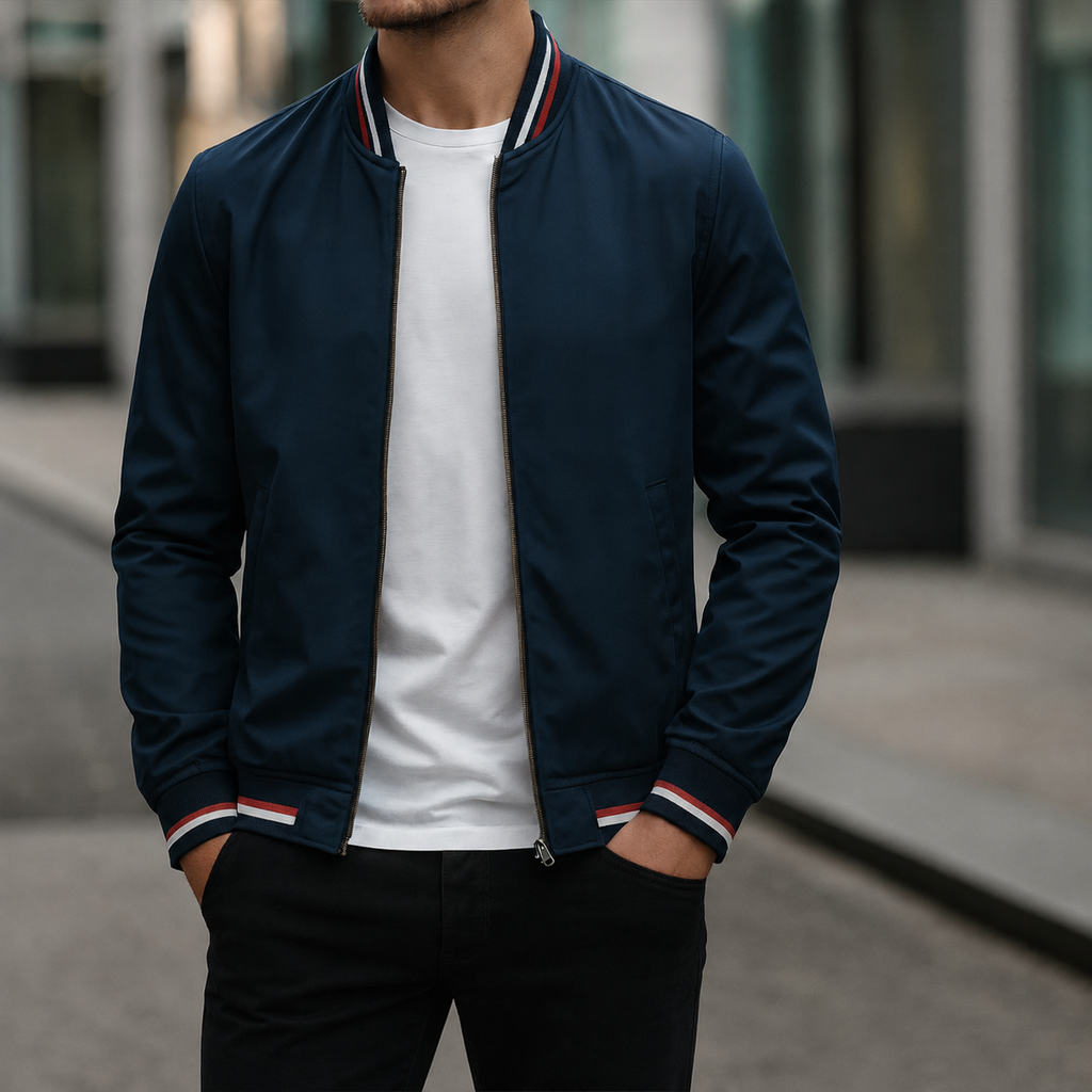 Men’s bomber jacket with a sporty look and practical stripes - J&B; - 3 - London-stylehouse.com