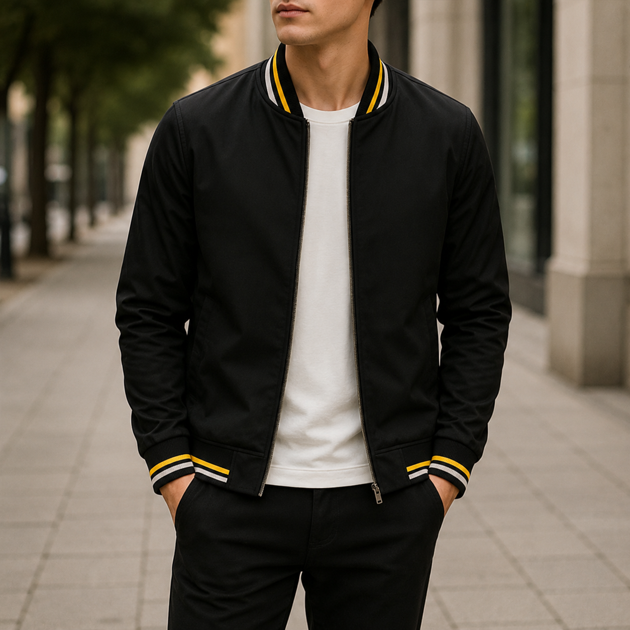 Men’s bomber jacket with a sporty look and practical stripes - J&B; - 4 - London-stylehouse.com