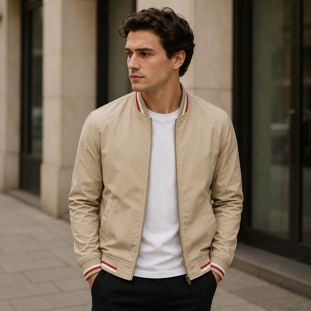 Men’s bomber jacket with a sporty look and practical stripes - J&B; - 14 - London-stylehouse.com