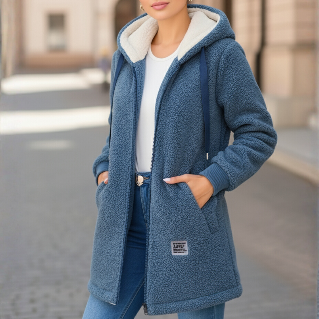 Women's longline fleece jacket with hood and pockets | L&S - 1 - London-stylehouse.com