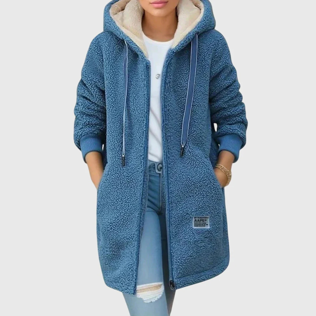 Women's longline fleece jacket with hood and pockets | L&S - 2 - London-stylehouse.com
