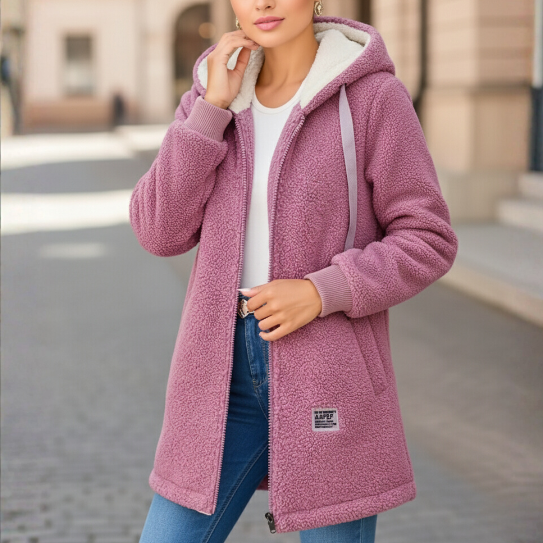 Women's longline fleece jacket with hood and pockets | L&S - 3 - London-stylehouse.com