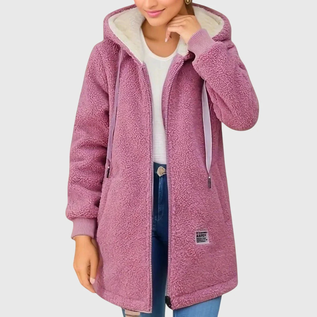 Women's longline fleece jacket with hood and pockets | L&S - 4 - London-stylehouse.com