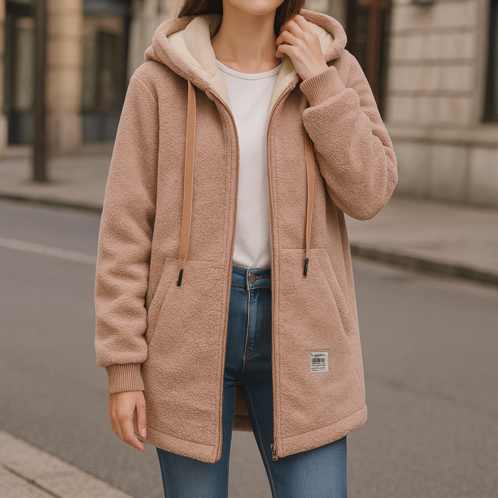 Women's longline fleece jacket with hood and pockets | L&S - 5 - London-stylehouse.com