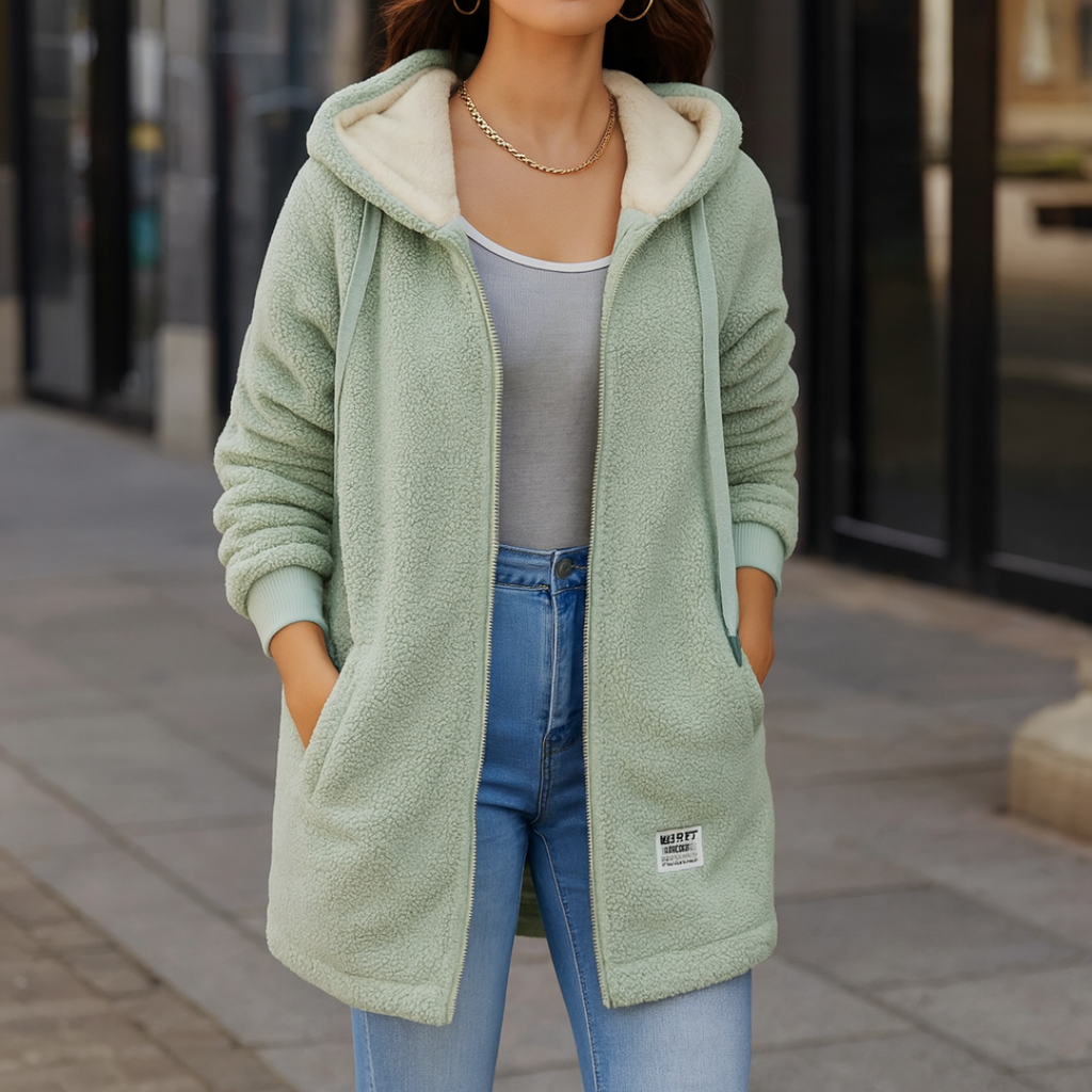 Women's longline fleece jacket with hood and pockets | L&S - 7 - London-stylehouse.com
