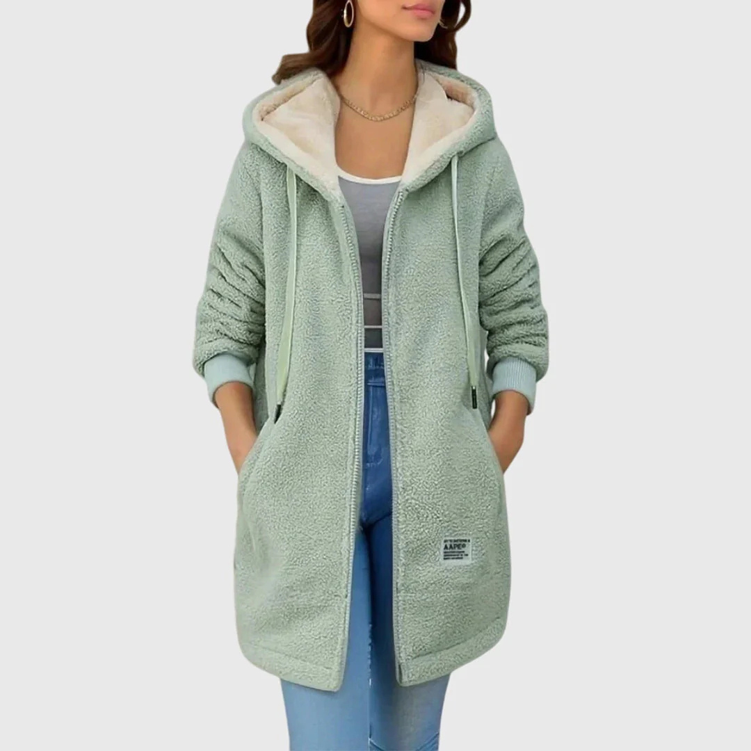 Women's longline fleece jacket with hood and pockets | L&S - 8 - London-stylehouse.com