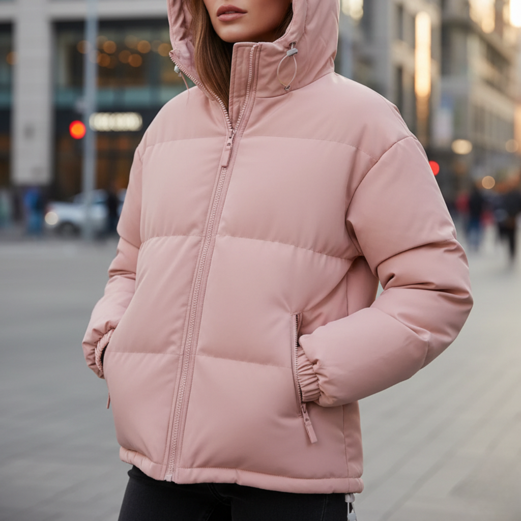 Women's quilted jacket with hood and zip | L&S - 1 - London-stylehouse.com