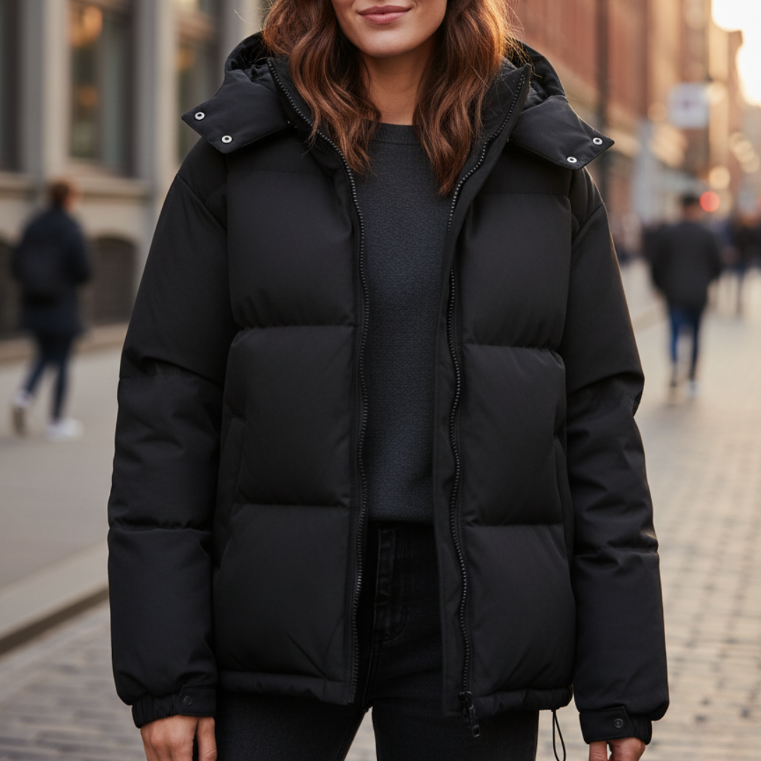 Women's quilted jacket with hood and zip | L&S - 2 - London-stylehouse.com