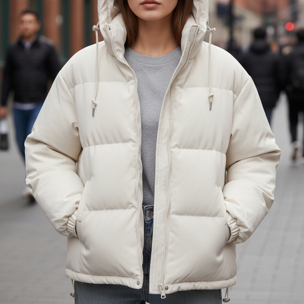 Women's quilted jacket with hood and zip | L&S - 3 - London-stylehouse.com