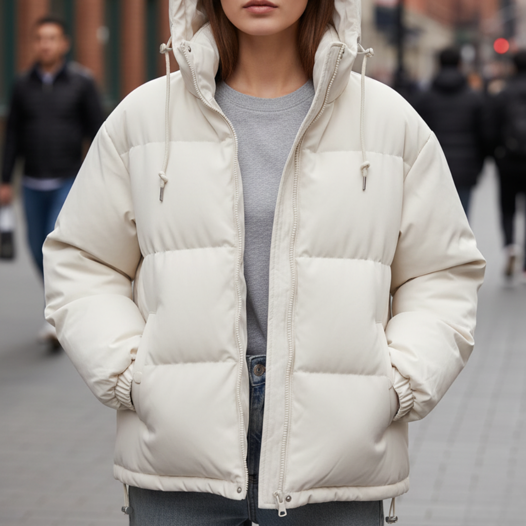 Women's quilted jacket with hood and zip | L&S - 3 - London-stylehouse.com