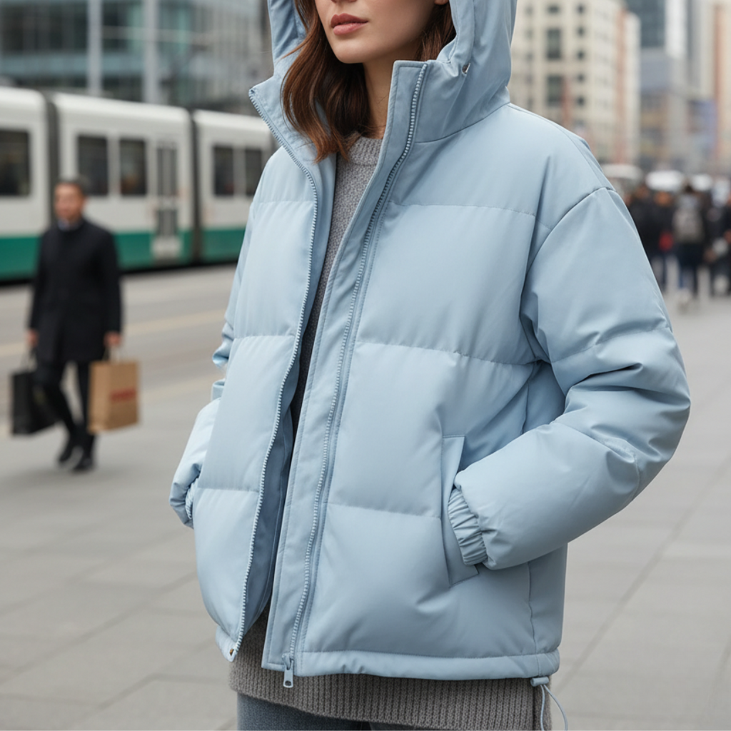 Women's quilted jacket with hood and zip | L&S - 4 - London-stylehouse.com
