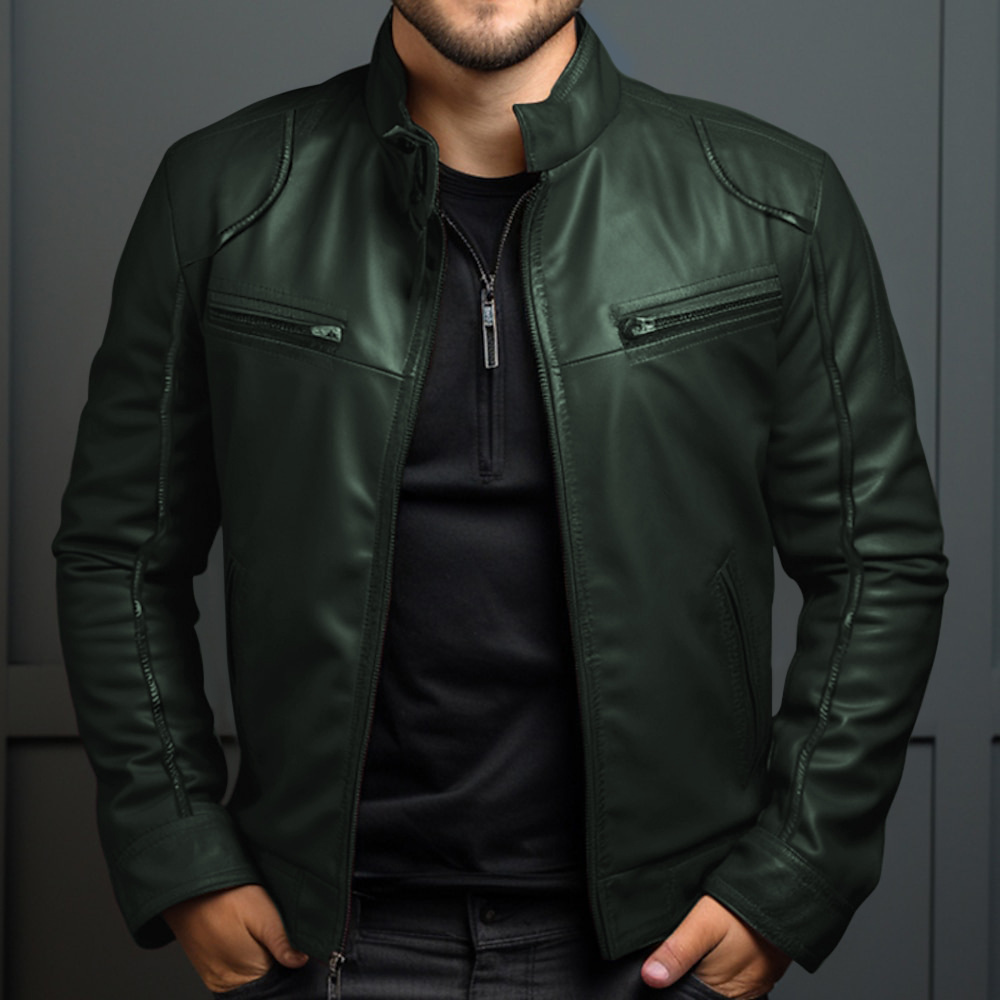 Men's leather jacket with zipped pockets and a contemporary fit | L&S - 3 - London-stylehouse.com