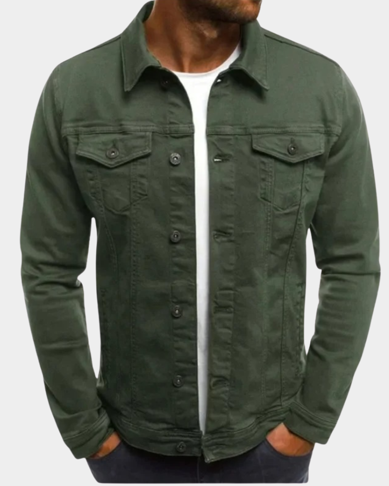 Men's denim jacket, classic fit with chest pockets | L&S - 1 - London-stylehouse.com