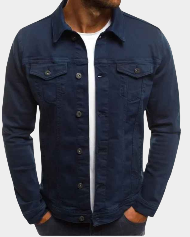 Men's denim jacket, classic fit with chest pockets | L&S - 3 - London-stylehouse.com