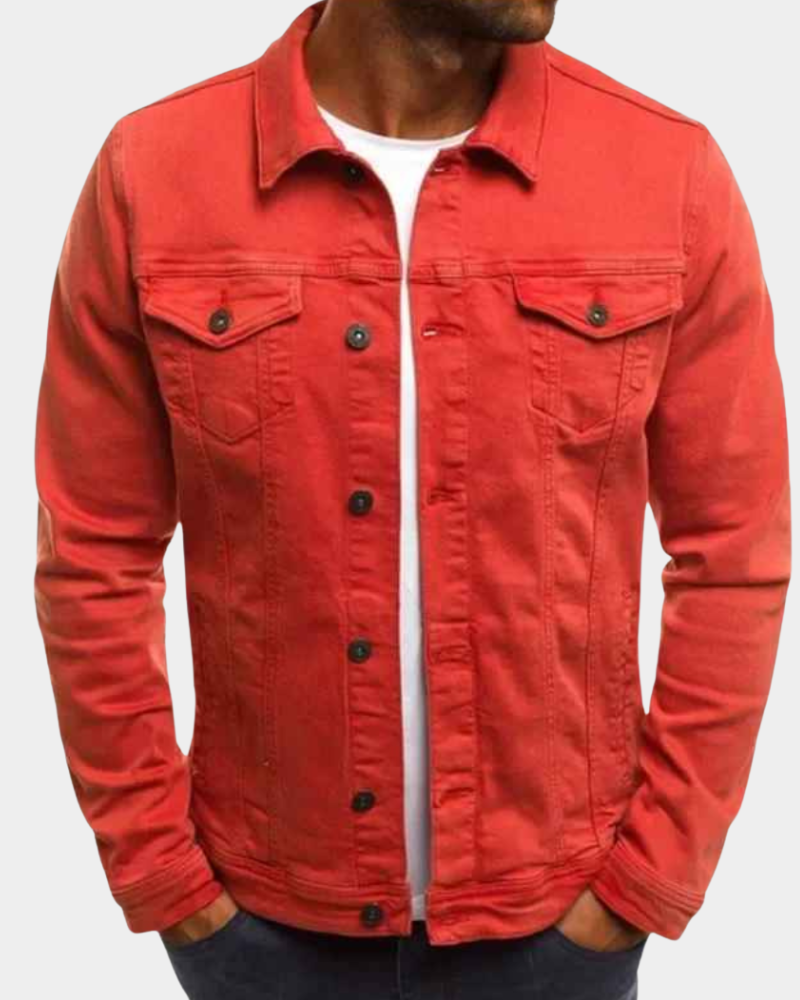 Men's denim jacket, classic fit with chest pockets | L&S - 4 - London-stylehouse.com