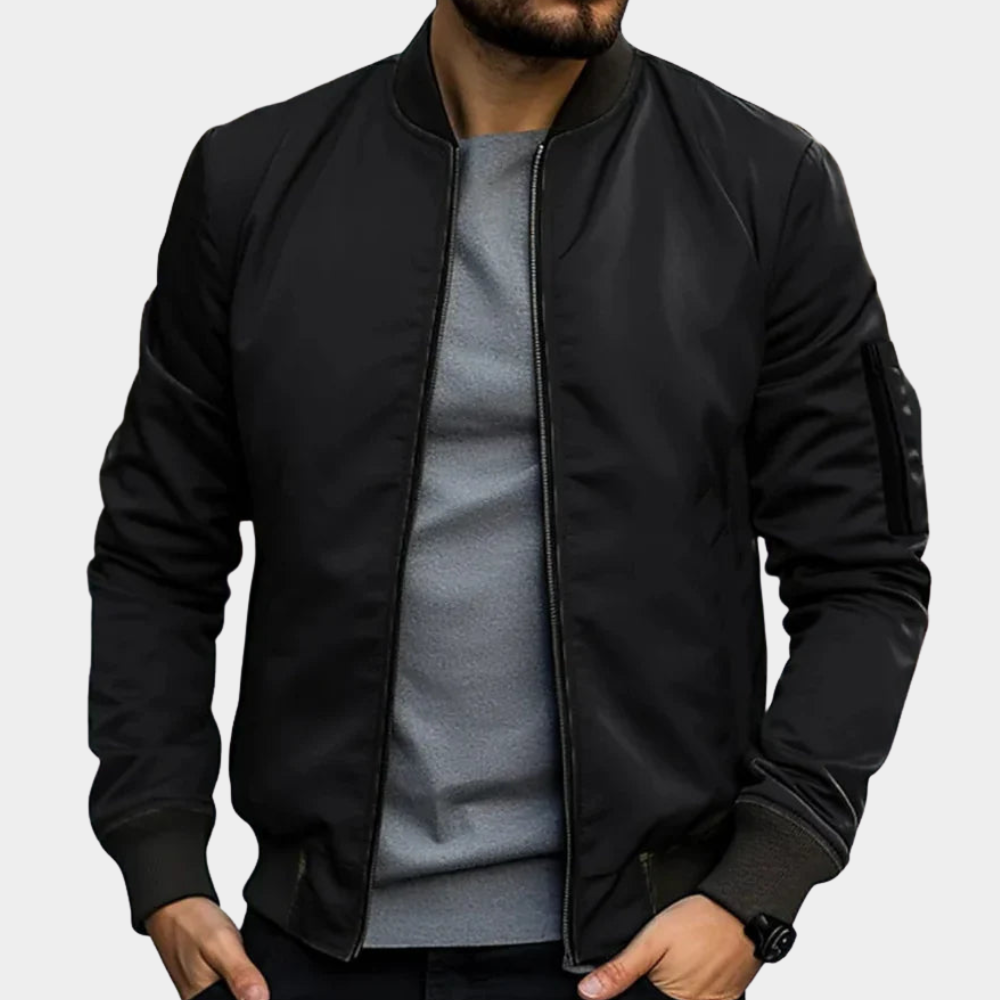 Bomber Jacket Men's Classic Fit with Ribbed Collar | L&S - 1 - London-stylehouse.com
