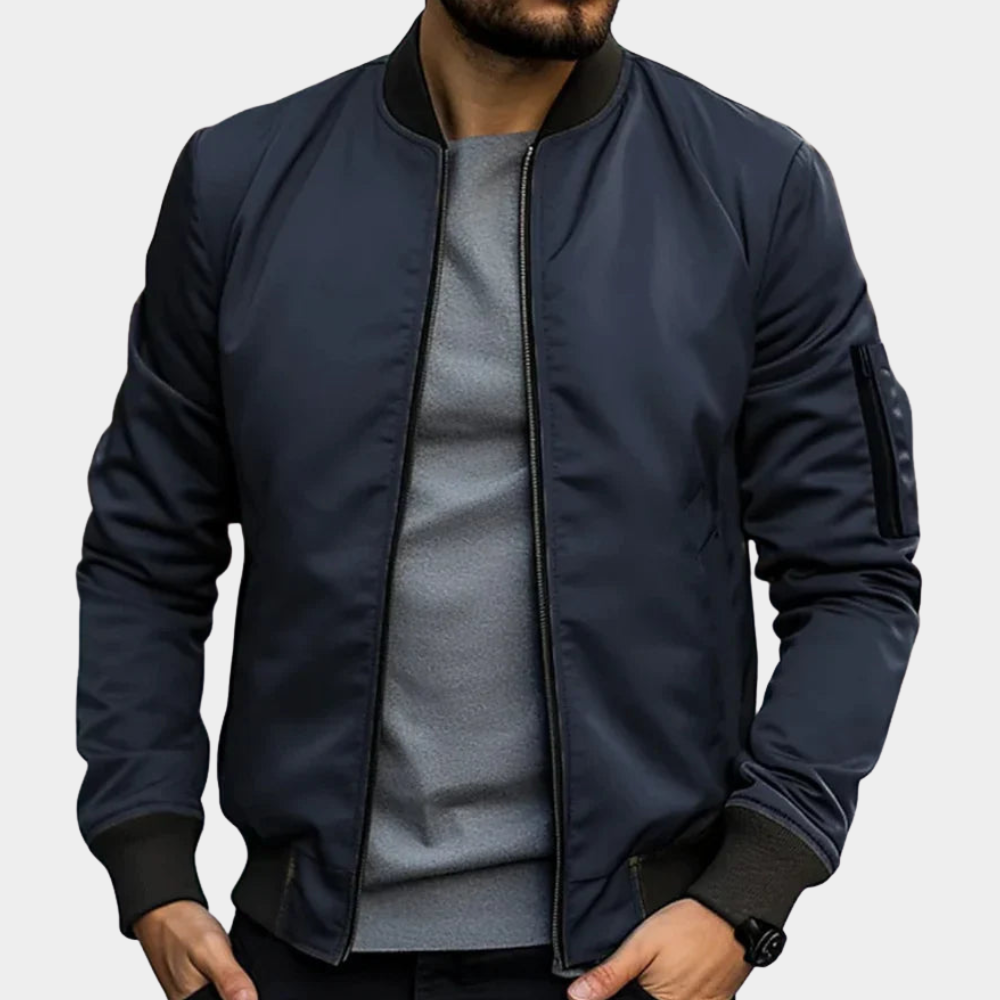 Bomber Jacket Men's Classic Fit with Ribbed Collar | L&S - 2 - London-stylehouse.com