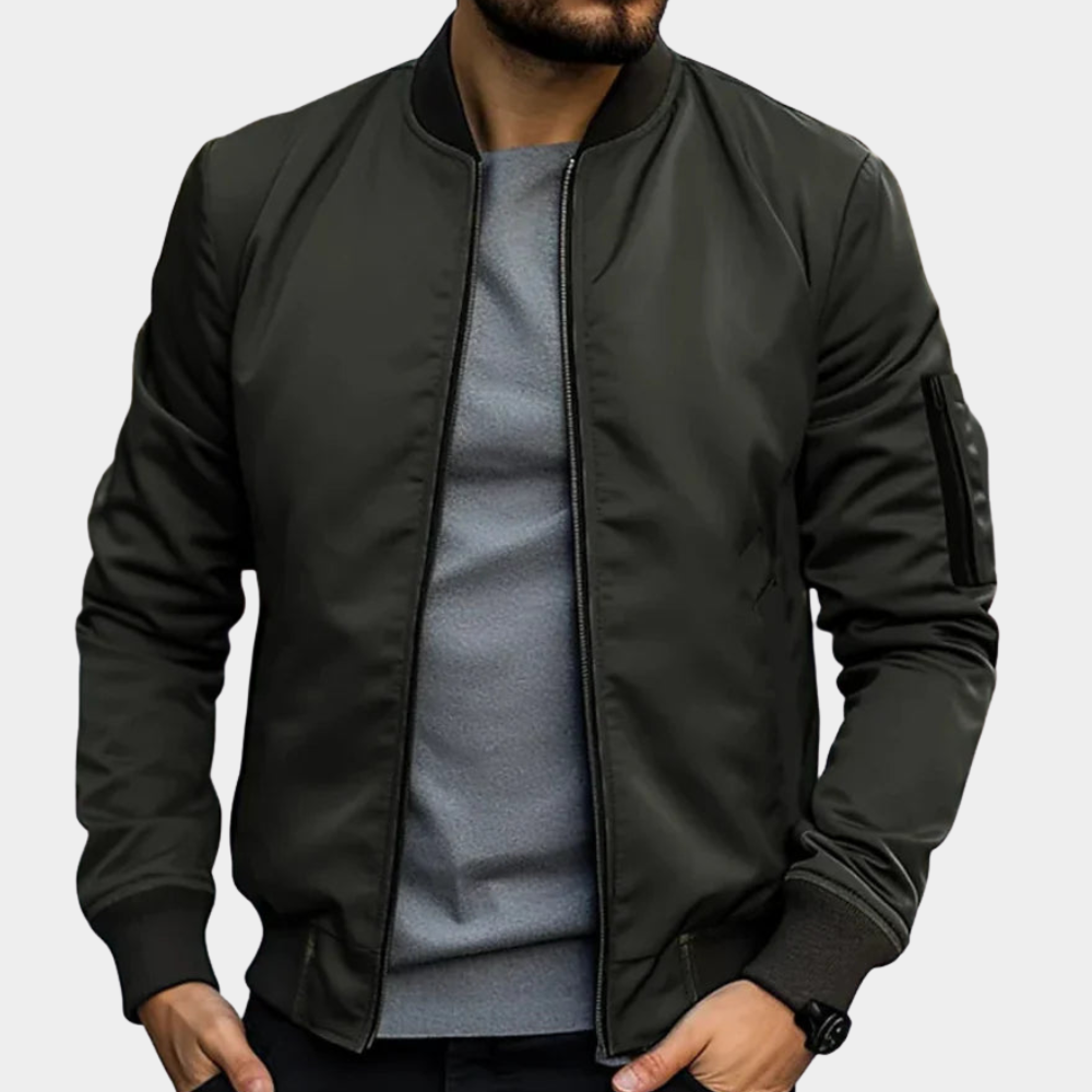 Bomber Jacket Men's Classic Fit with Ribbed Collar | L&S - 3 - London-stylehouse.com