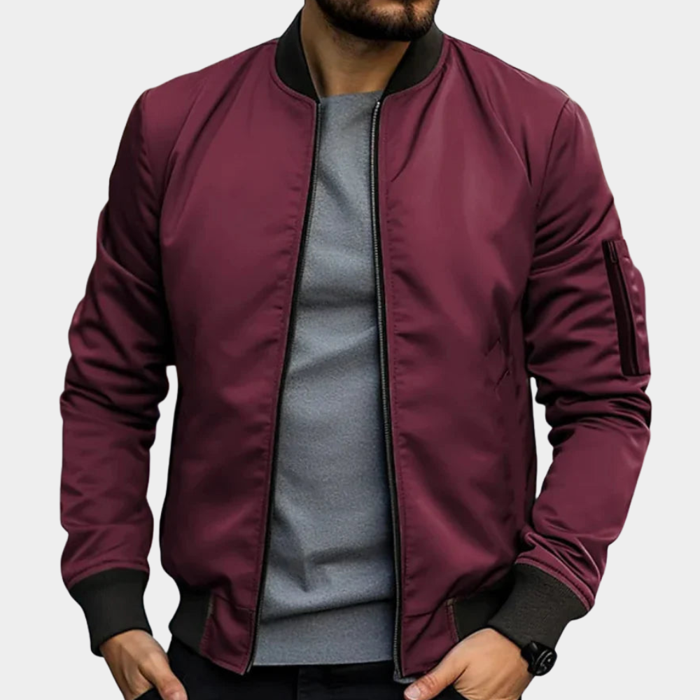 Bomber Jacket Men's Classic Fit with Ribbed Collar | L&S - 4 - London-stylehouse.com