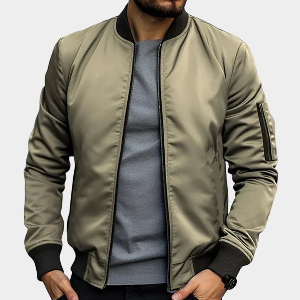 Bomber Jacket Men's Classic Fit with Ribbed Collar | L&S - 5 - London-stylehouse.com