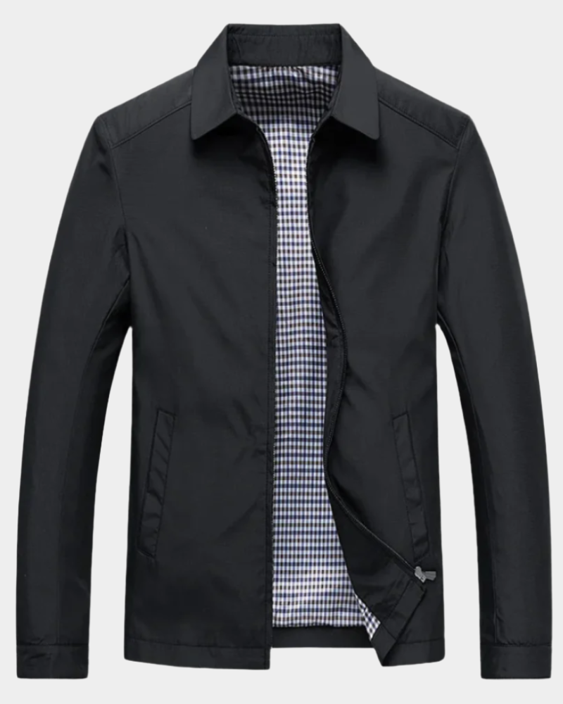 Jacket Men's Classic Fit with Zip Closure & Checked Lining | L&S - 1 - London-stylehouse.com