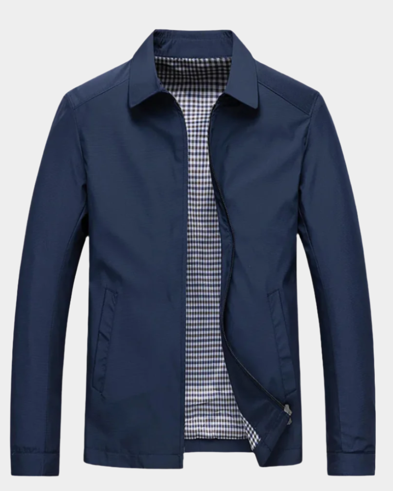 Jacket Men's Classic Fit with Zip Closure & Checked Lining | L&S - 2 - London-stylehouse.com