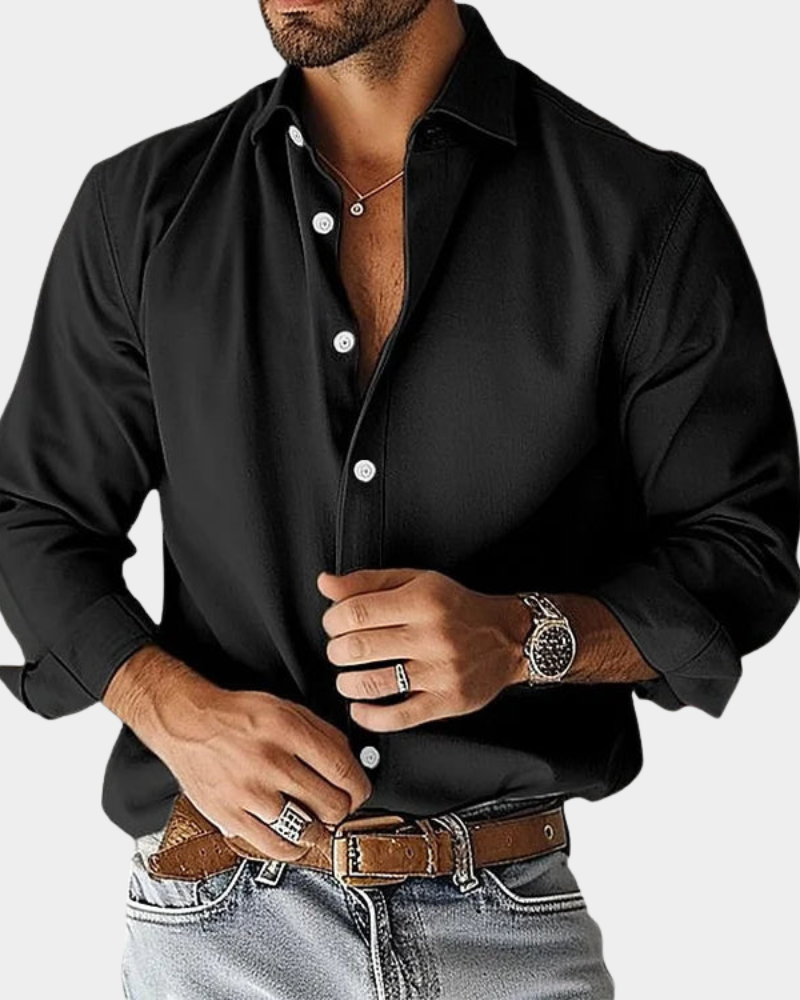 Men's Shirt with Fitted Cut and Elegant Collar | L&S - 5 - London-stylehouse.com