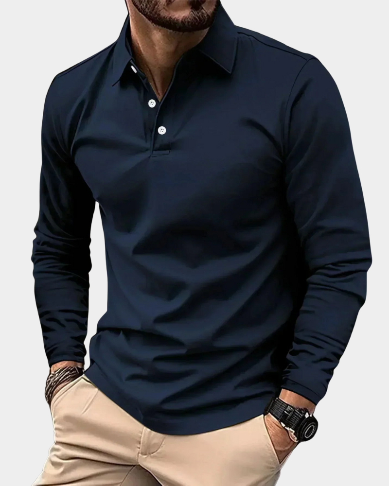 Men's Long-Sleeved Polo Shirt with Classic Collar and Fitted Cut | L&S - 1 - London-stylehouse.com