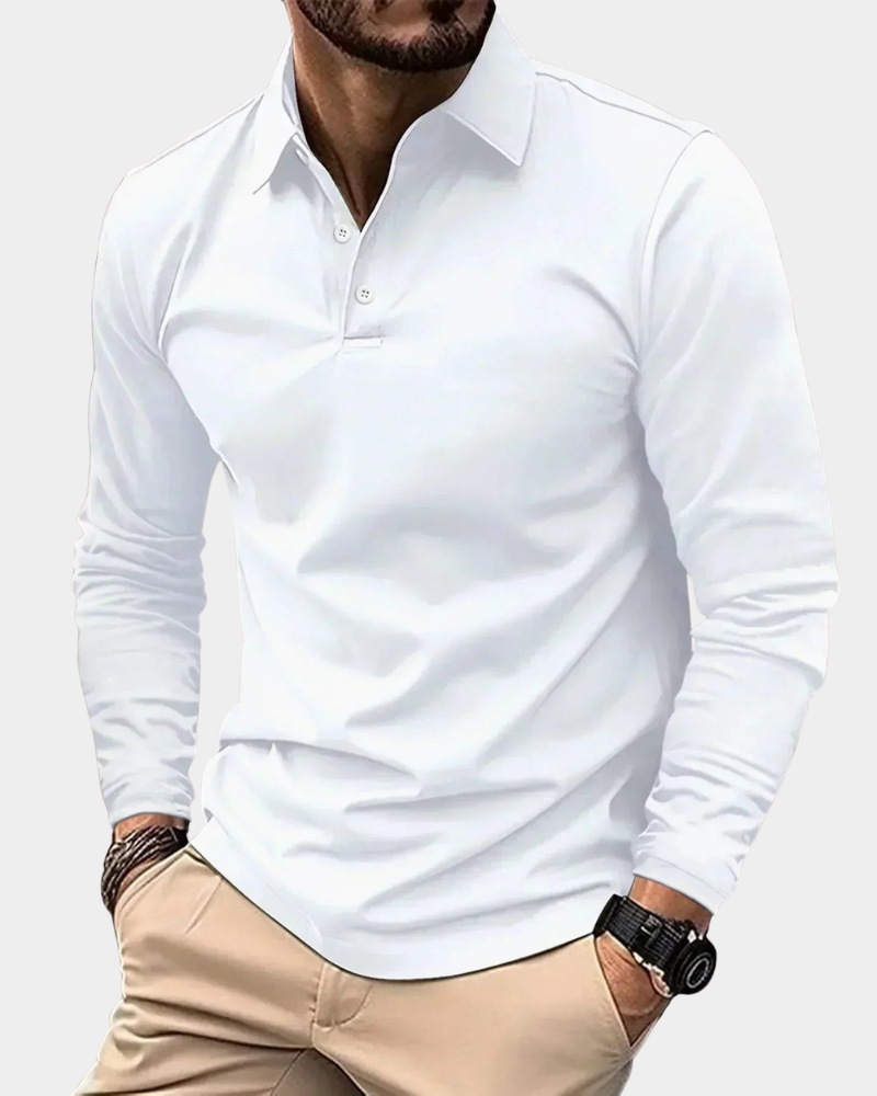Men's Long-Sleeved Polo Shirt with Classic Collar and Fitted Cut | L&S - 3 - London-stylehouse.com