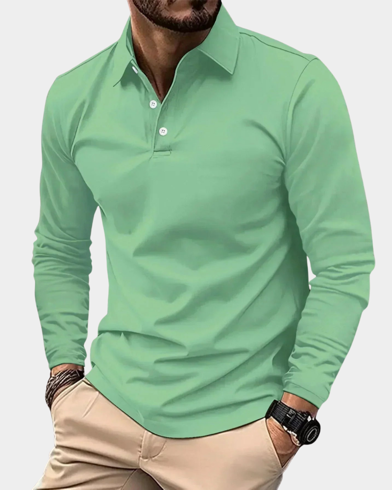 Men's Long-Sleeved Polo Shirt with Classic Collar and Fitted Cut | L&S - 4 - London-stylehouse.com