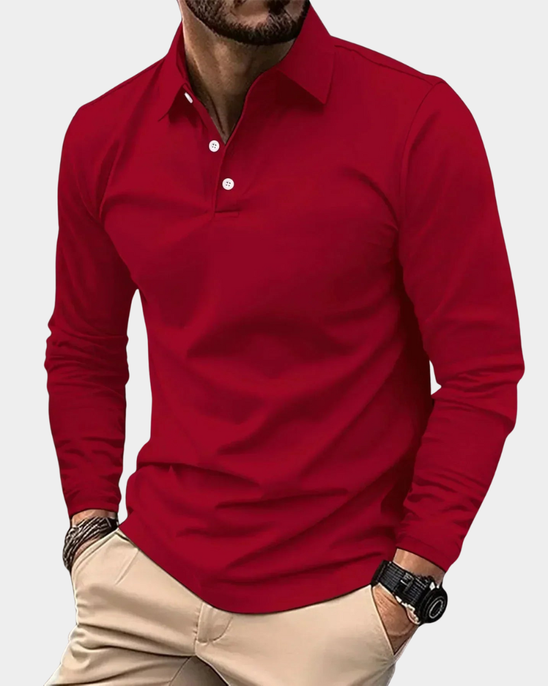 Men's Long-Sleeved Polo Shirt with Classic Collar and Fitted Cut | L&S - 6 - London-stylehouse.com